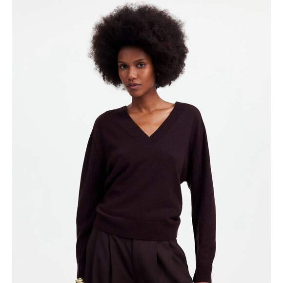 NWOT Madewell V-Neck 100% Cashmere Sweater in True Black S - Picture 2 of 5